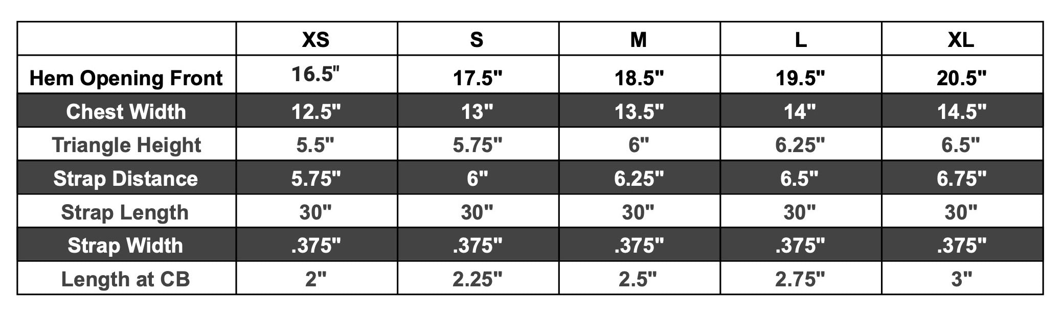 kailua triangle swimsuit top size chart