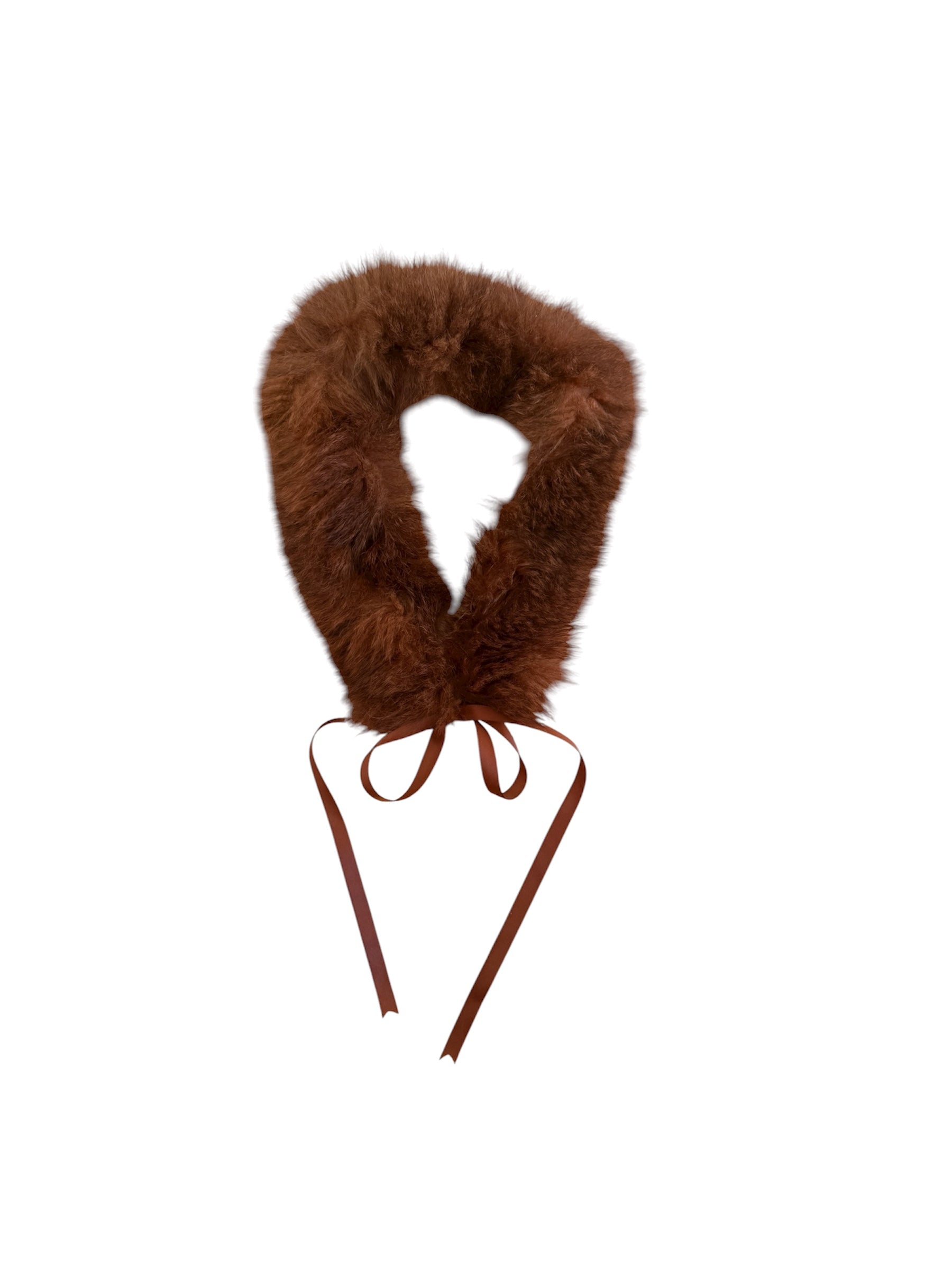 Brown fur collar with a satin ribbon on a white background