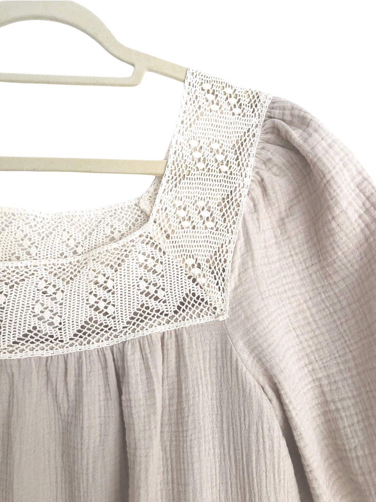 luella gauze dress crochet closeup