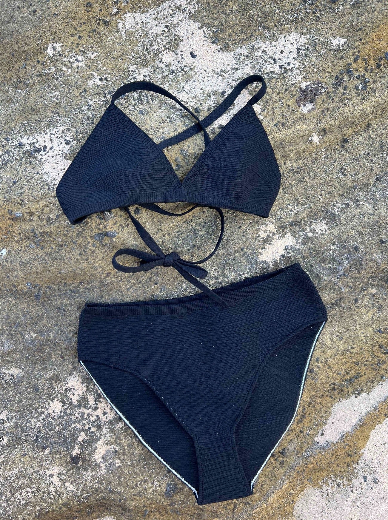 black haleiwa high rise bikini with matching black triangle top