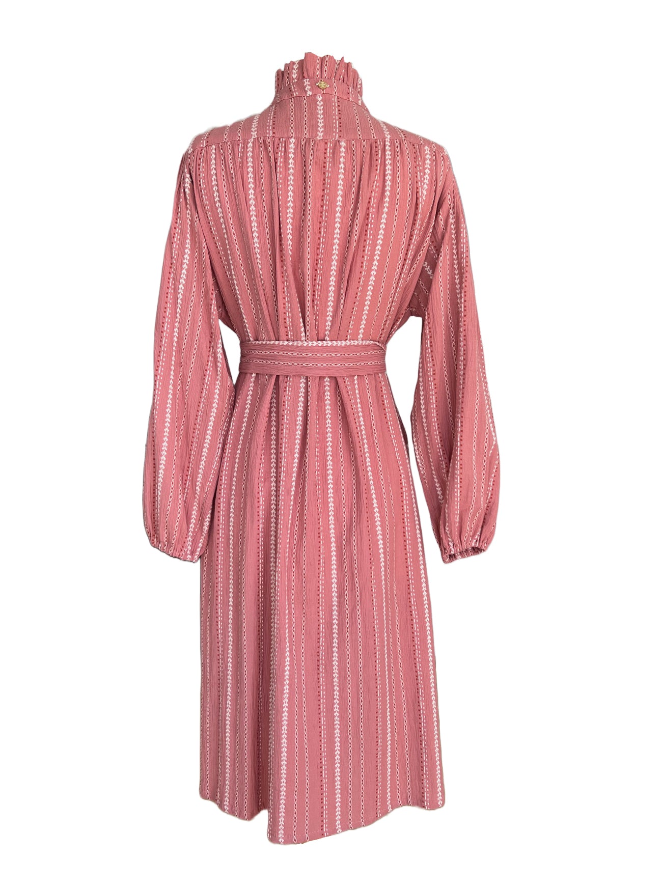 brett dusty rose belted dress back view