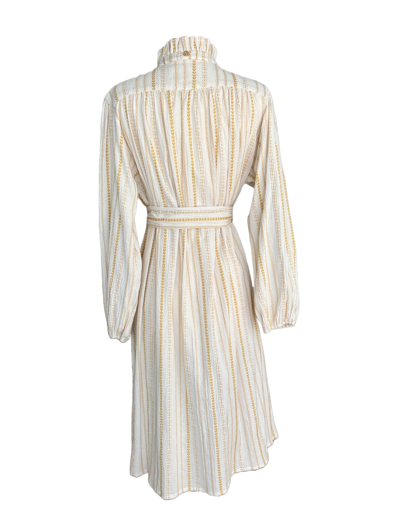 brett goldenrod belted dress back view