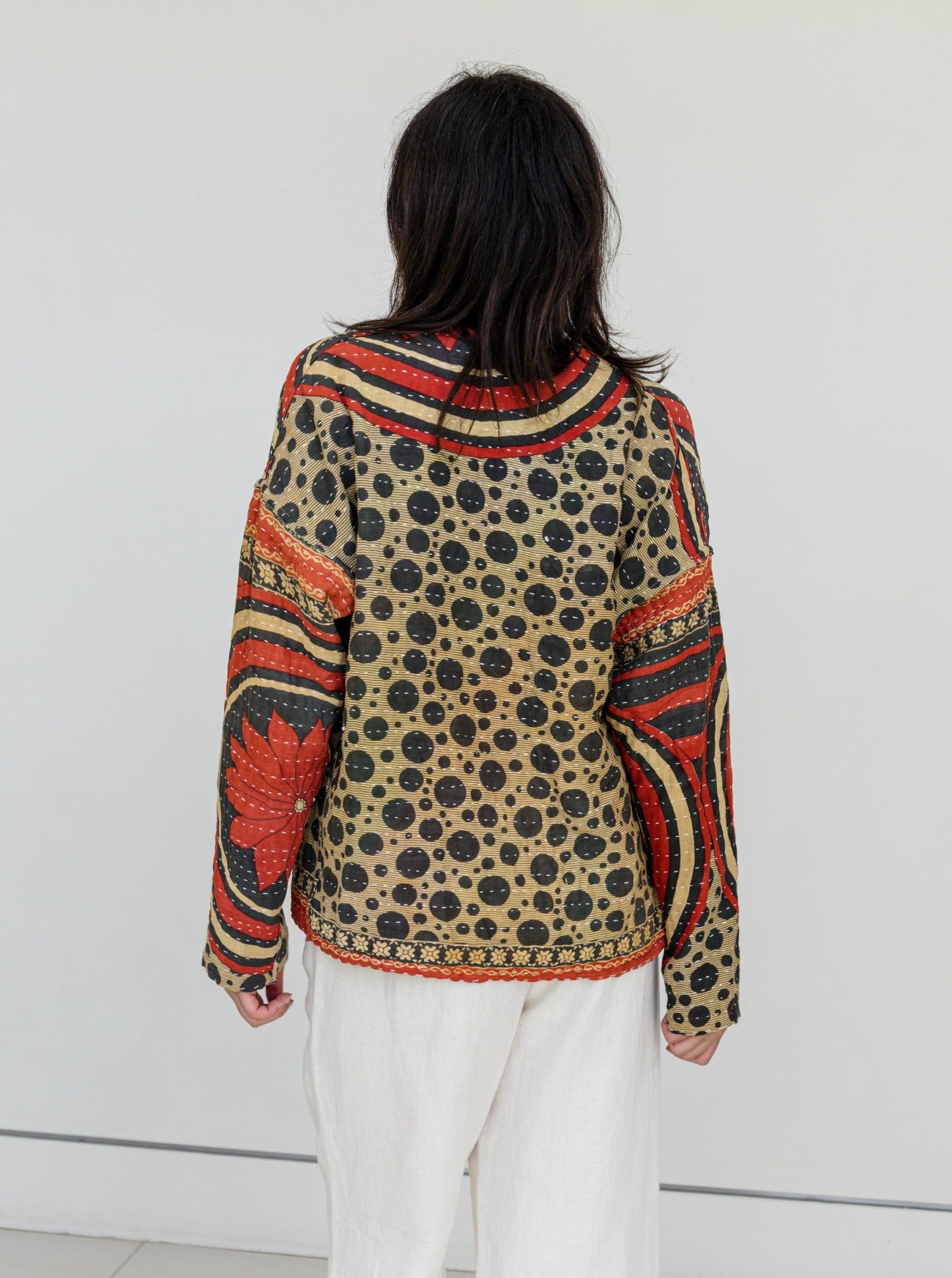 kantha jacket in kelp reversed back view