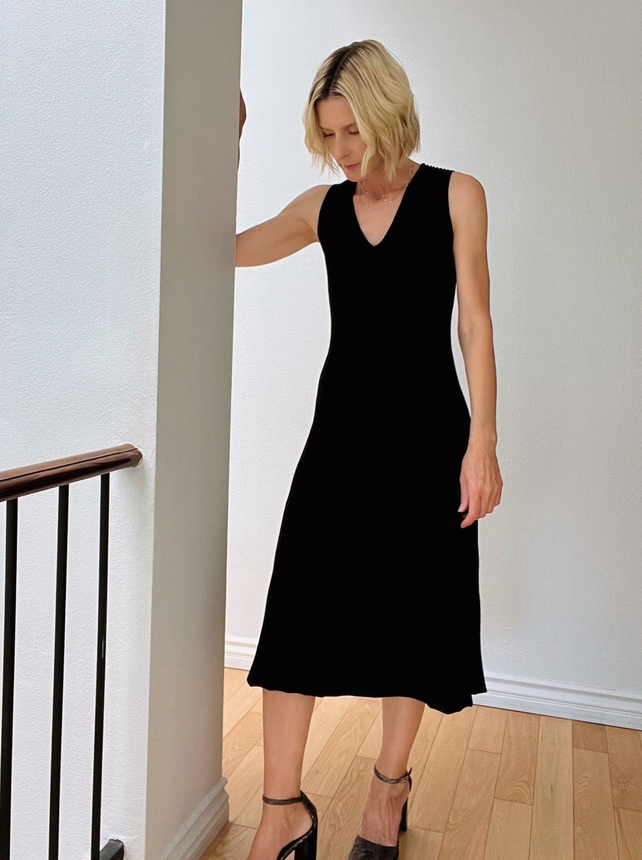 kendall black variegated rib dress