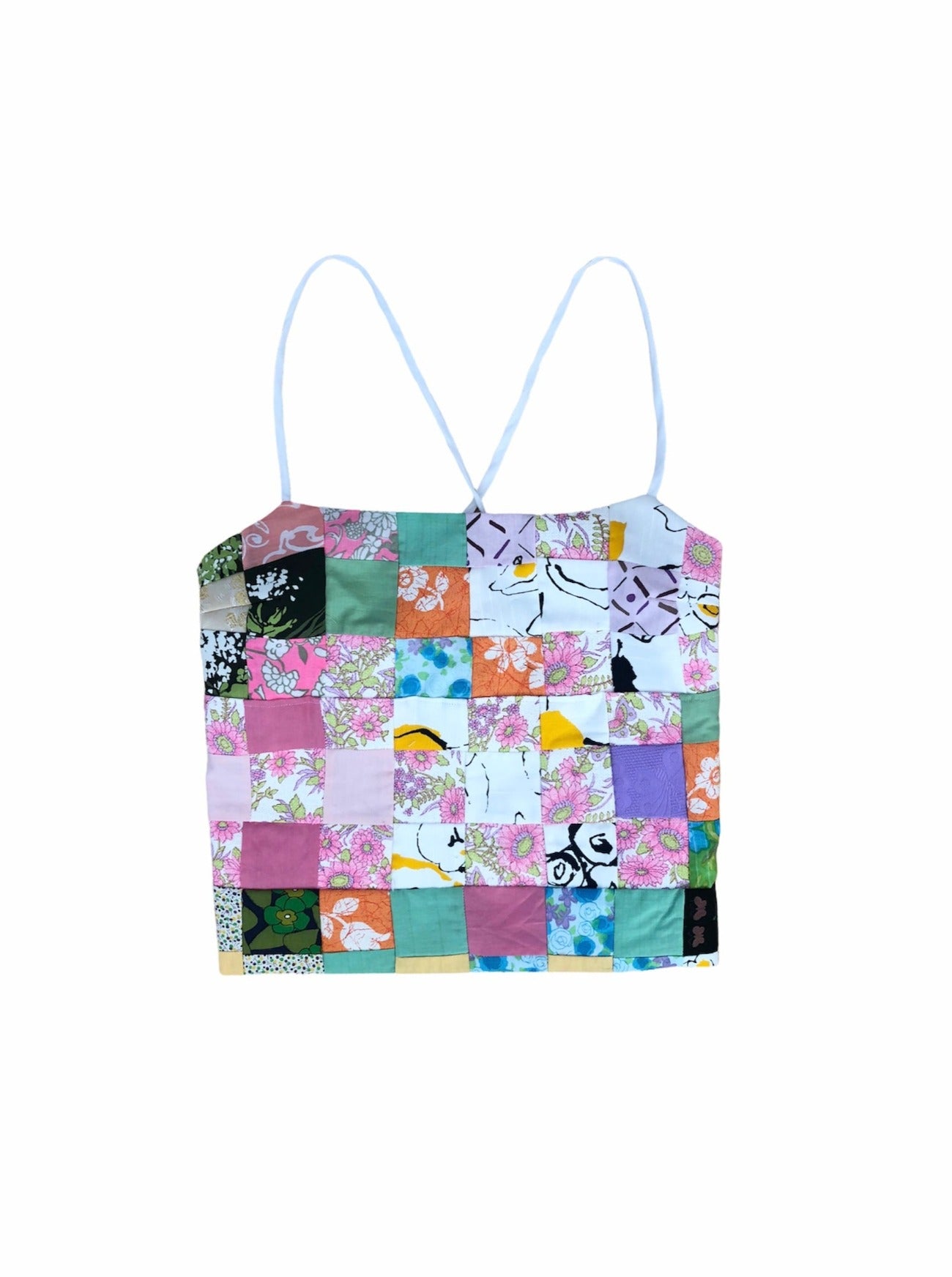 meredith backless halter tank top patchwork vintage front