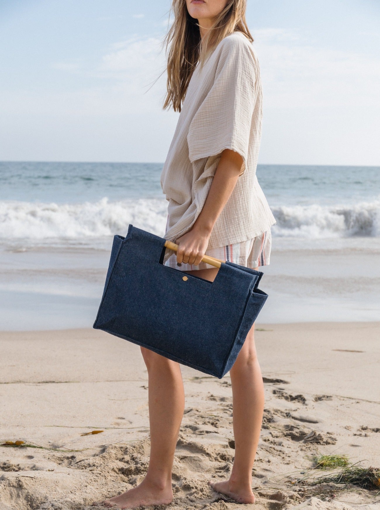 denim beach tote