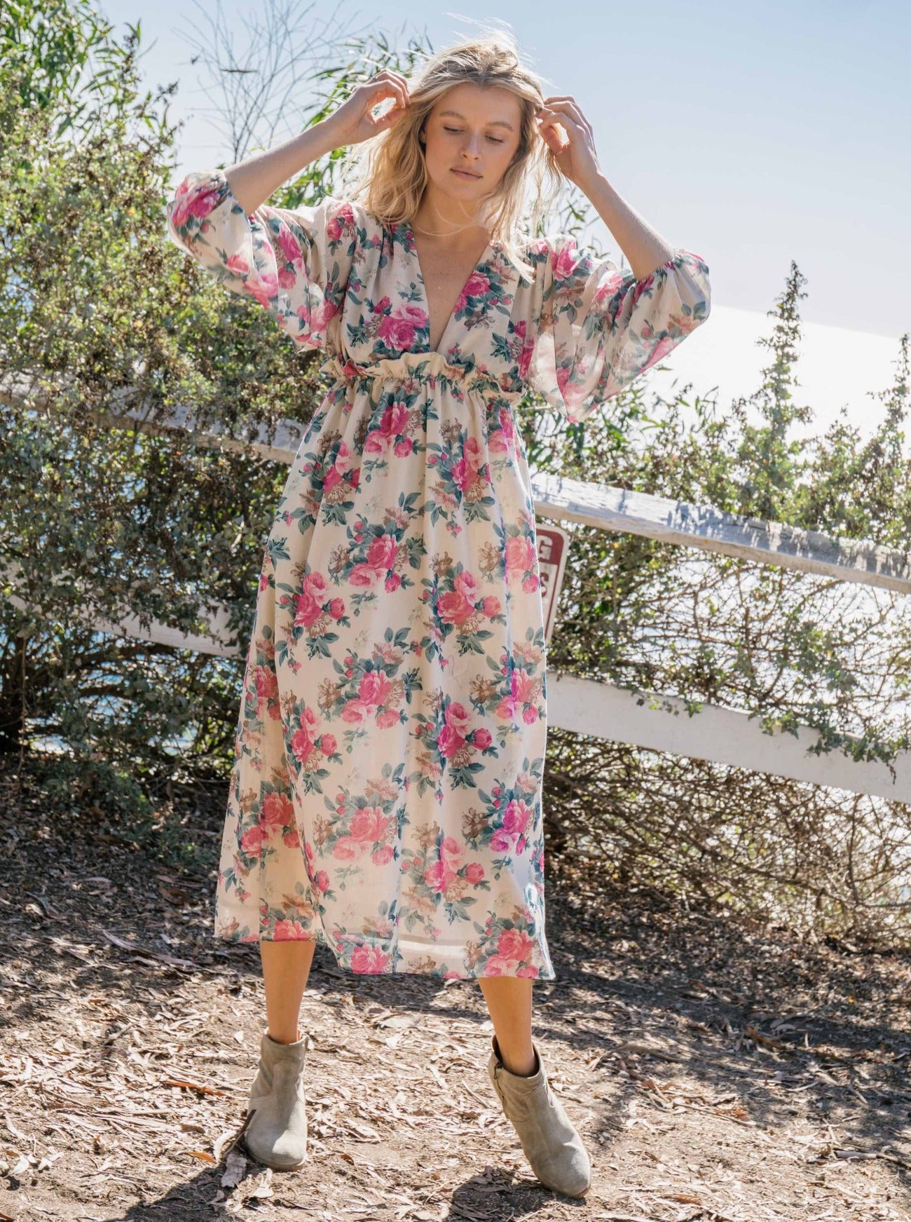 athena garden print empire dress