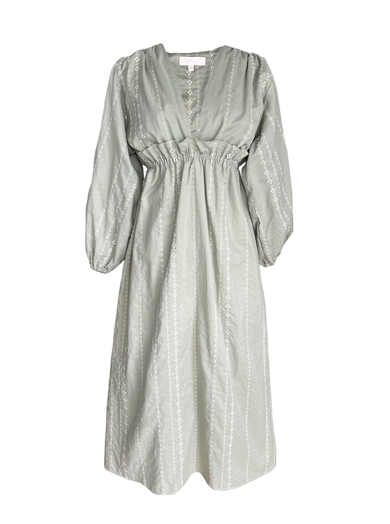 athena sage embroidered dress front view
