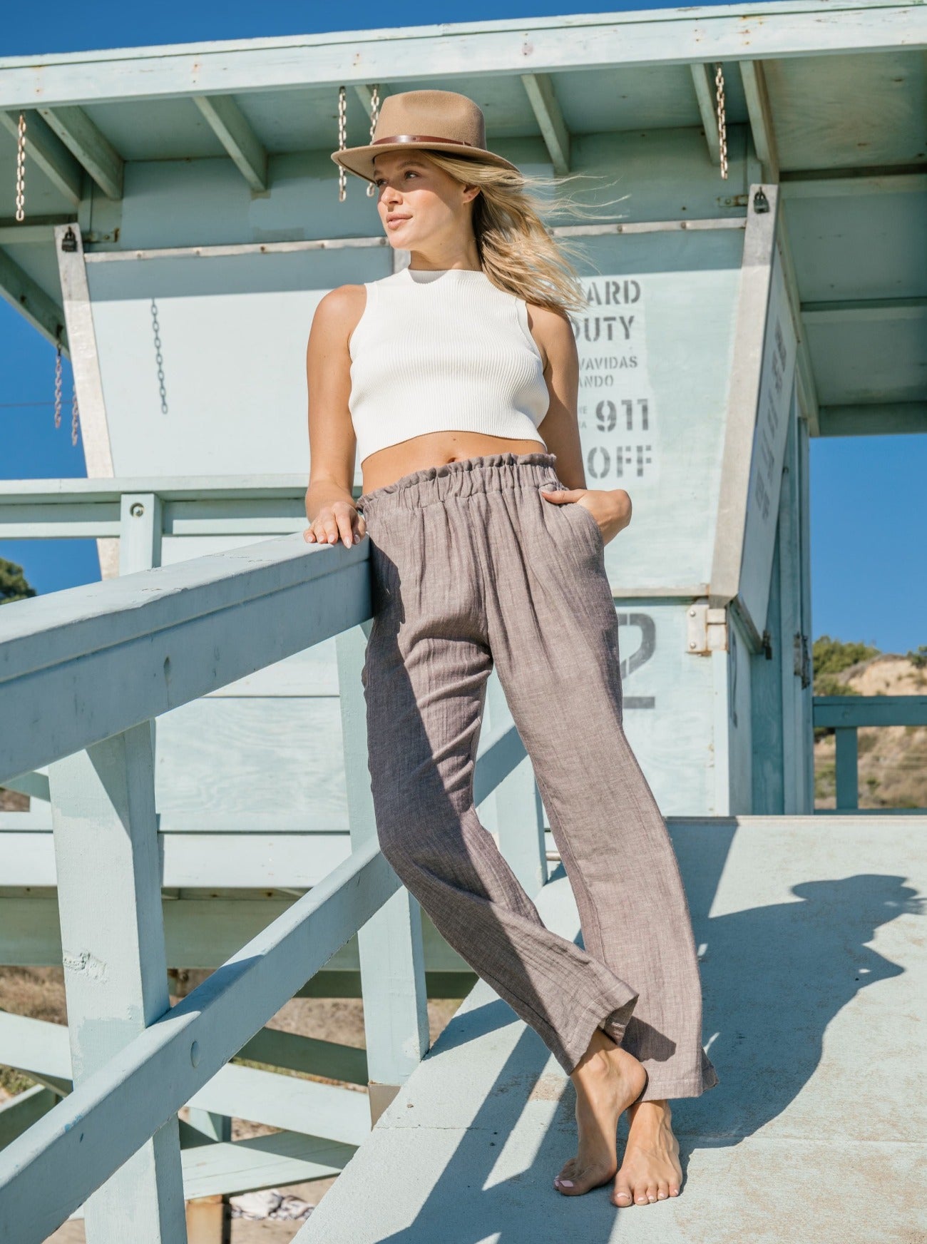 cardiff walnut double gauze pant