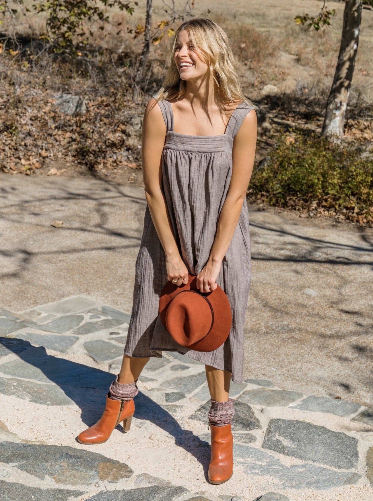 chelsea walnut gauze dress front view