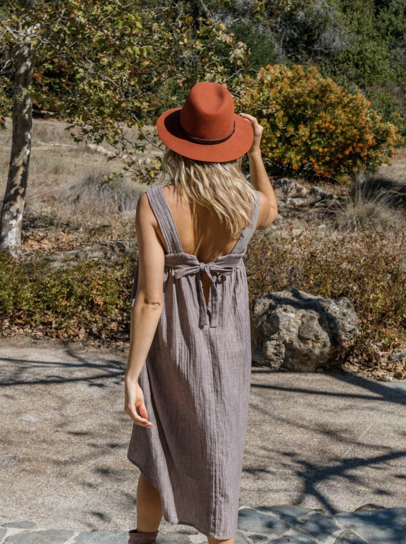 chelsea walnut gauze dress back view