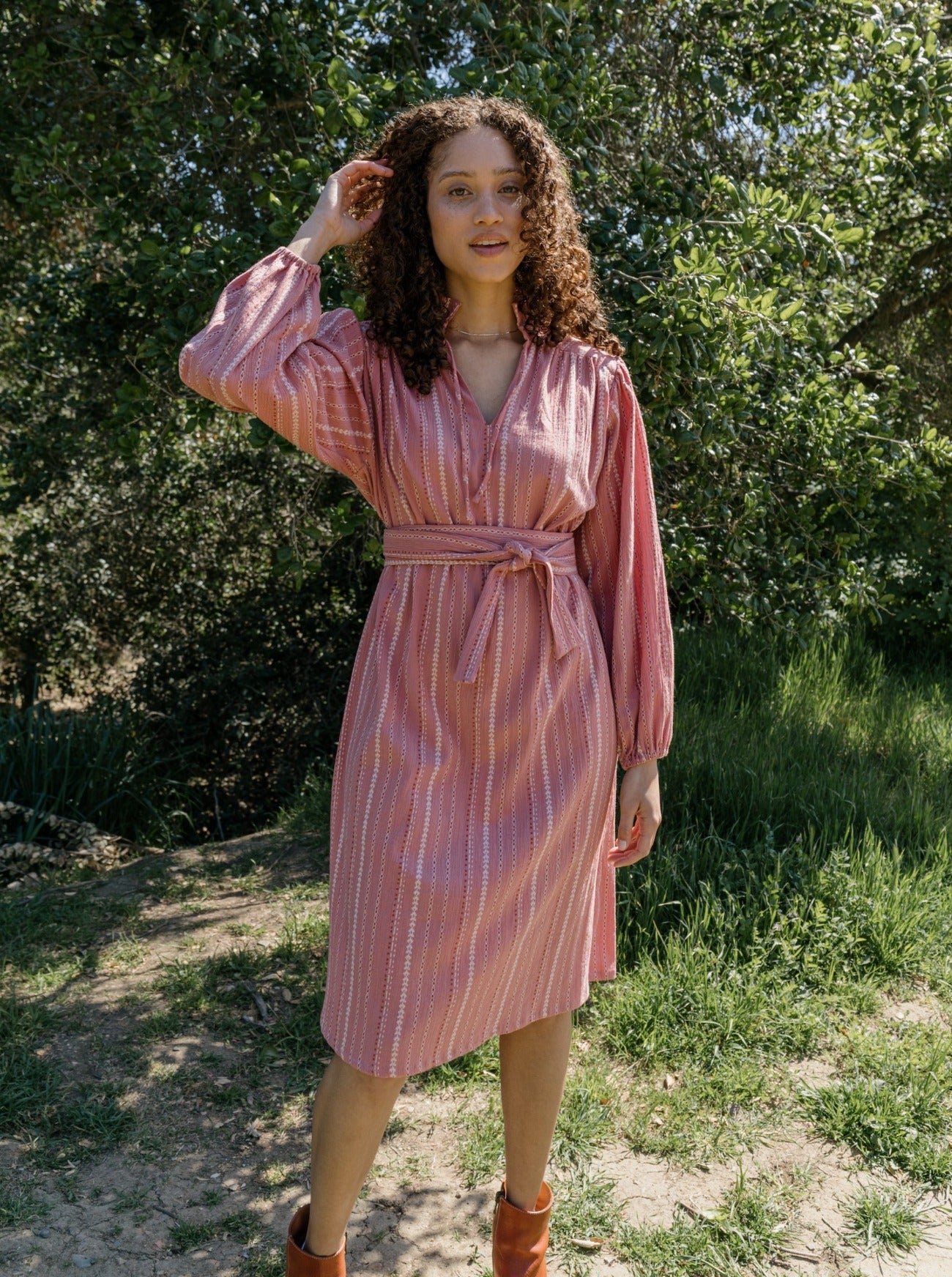 dusty rose brett dress belted