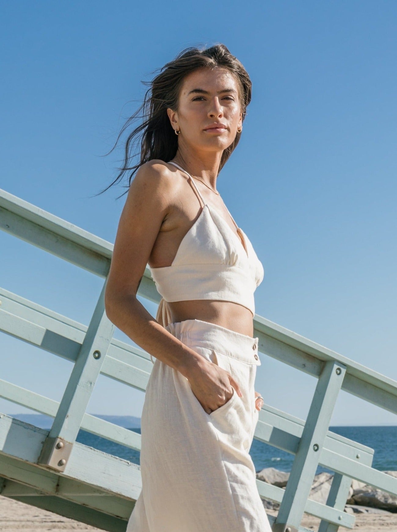 dora ivory linen bralette side view