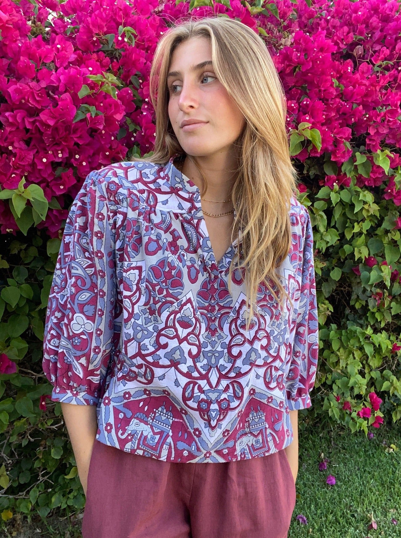 maroon mesa upcycled ikat top