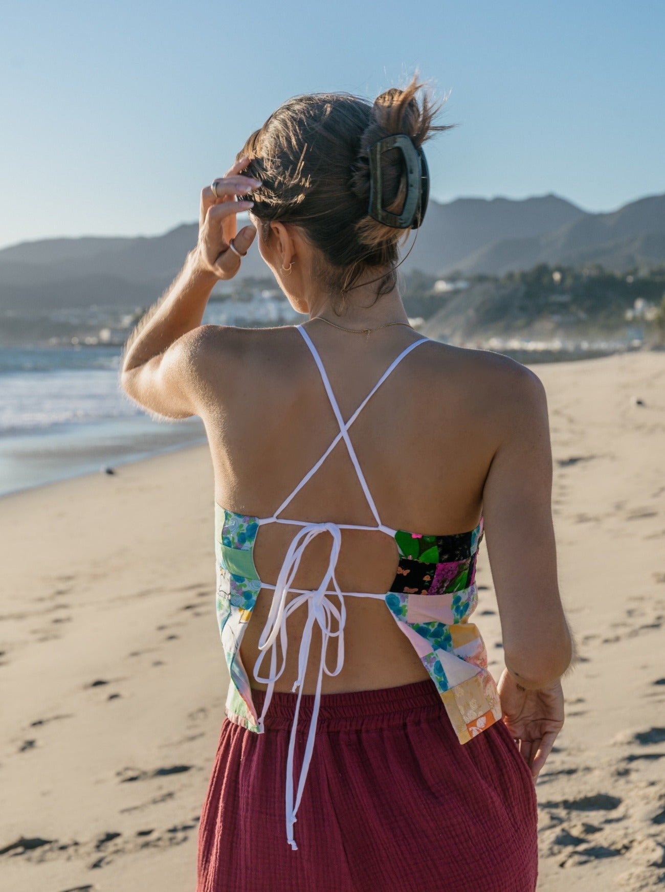 meredith patchwork backless halter top