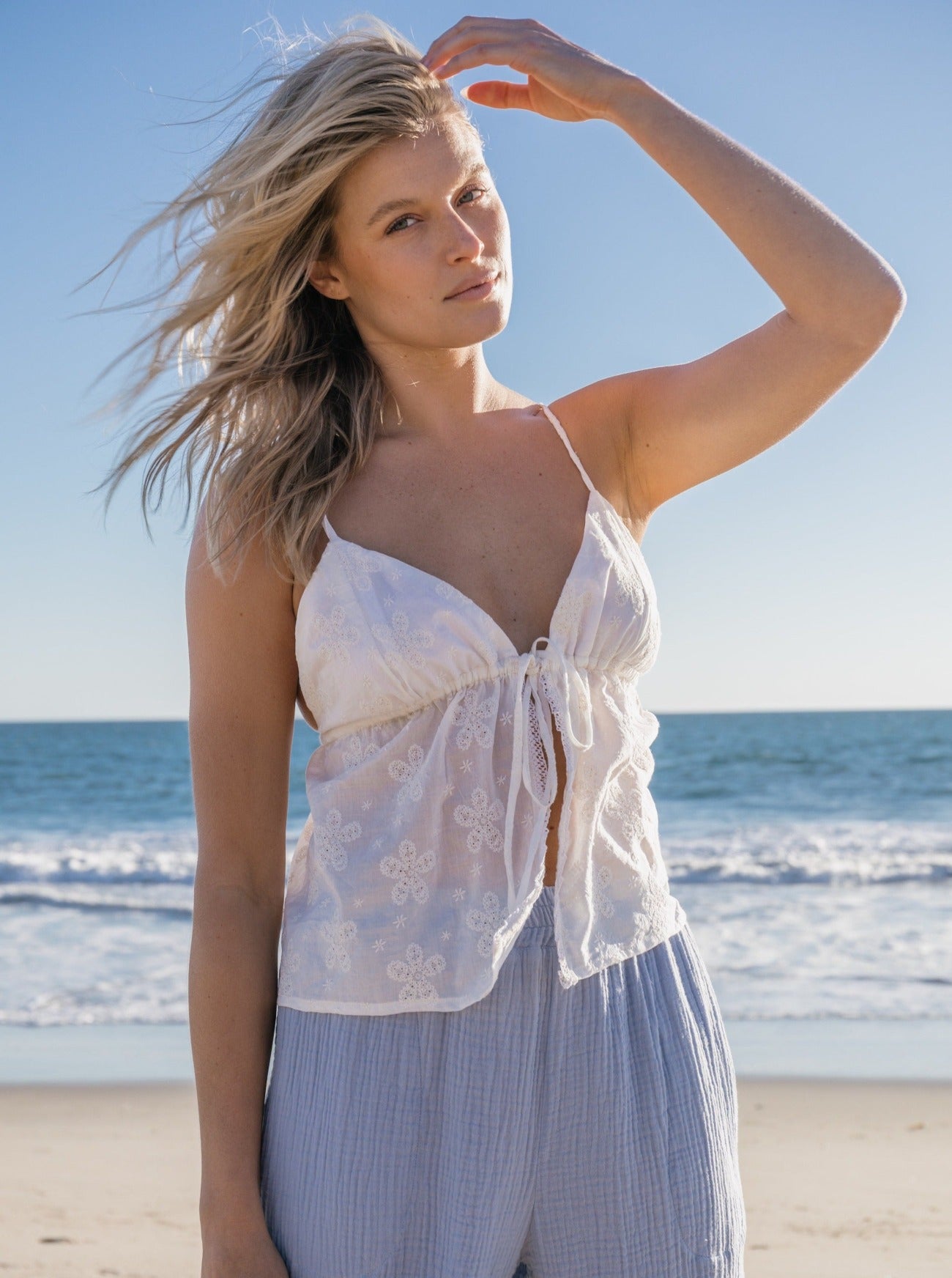 mia embroidered white tank top