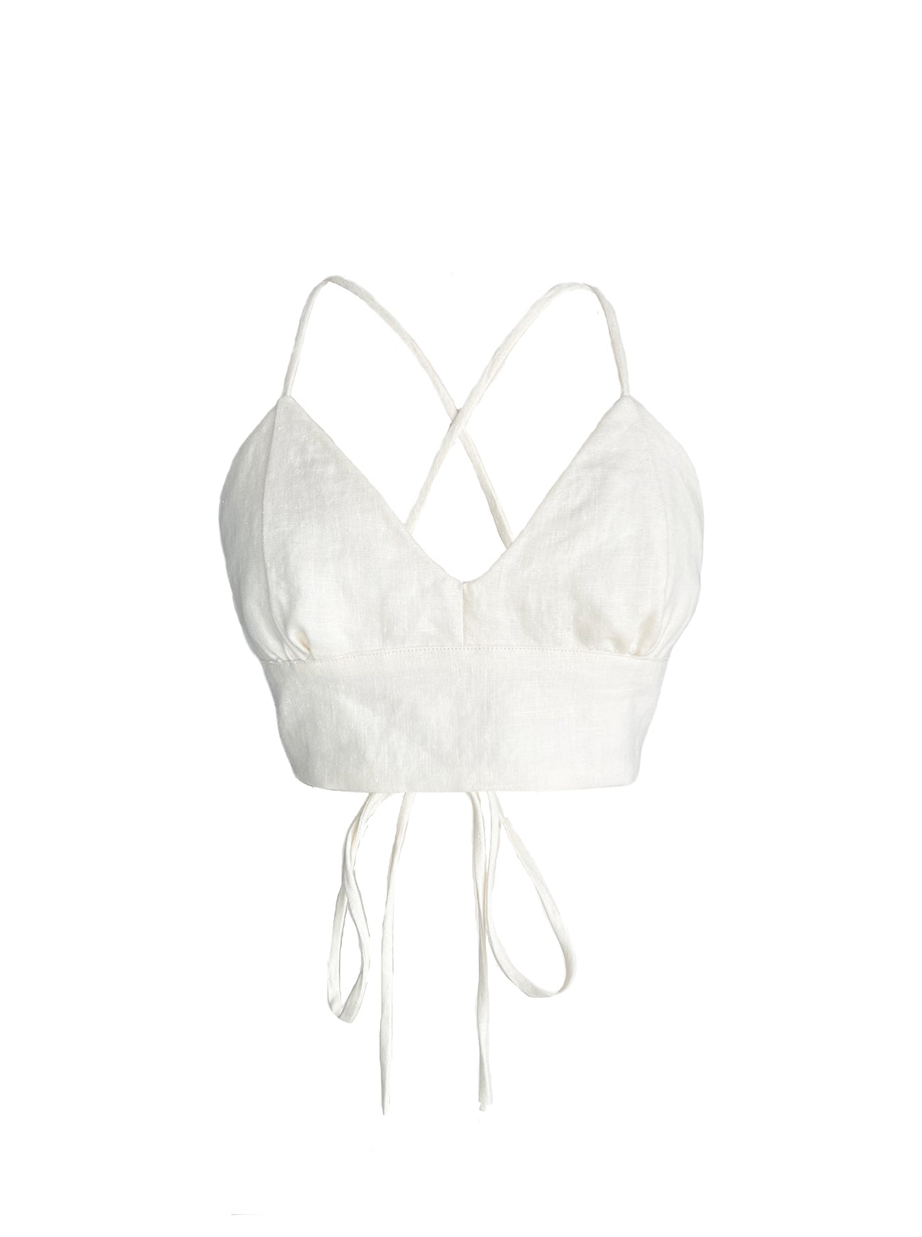 dora ivory linen bralette front view