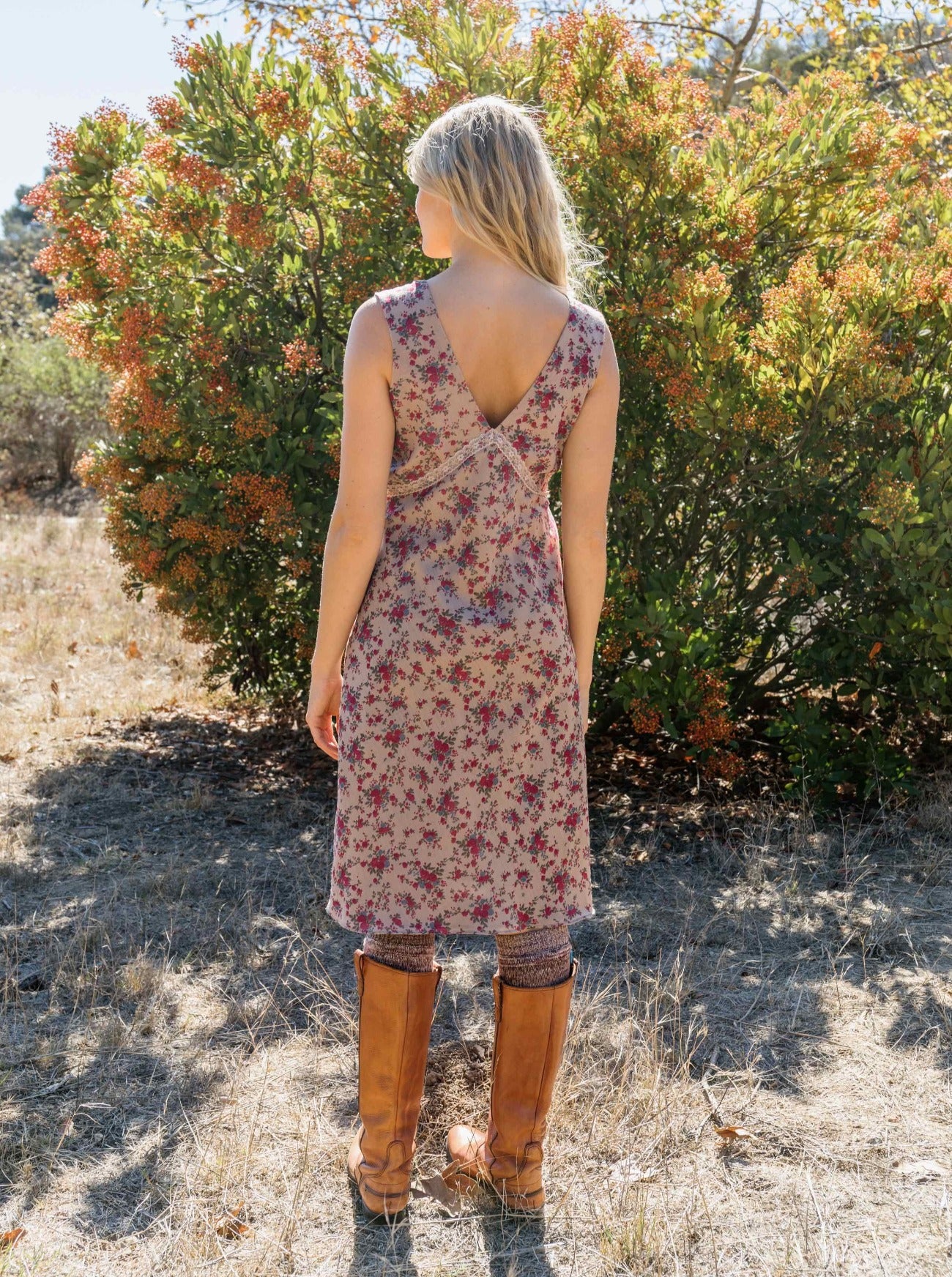 riley rose printed bias dress back view