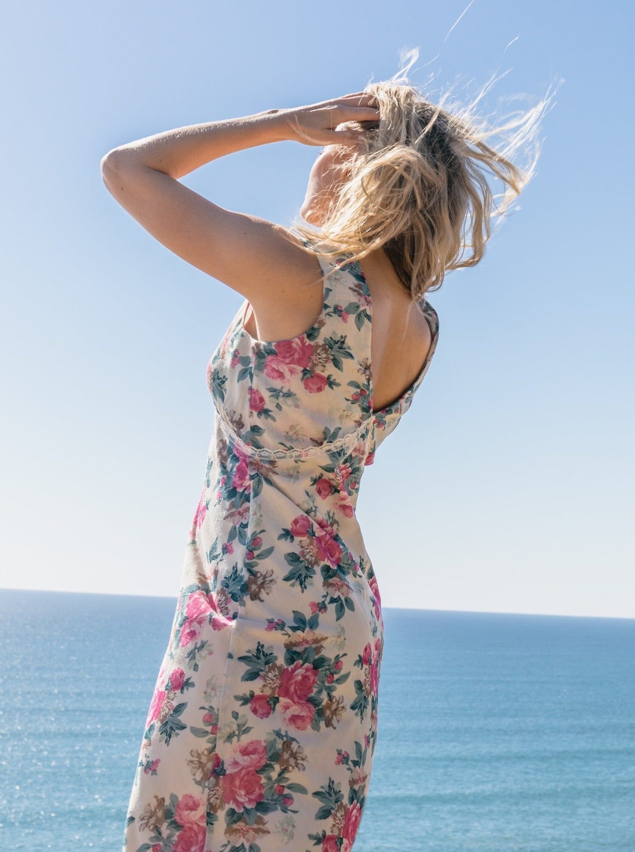 riley garden print bias dress back view