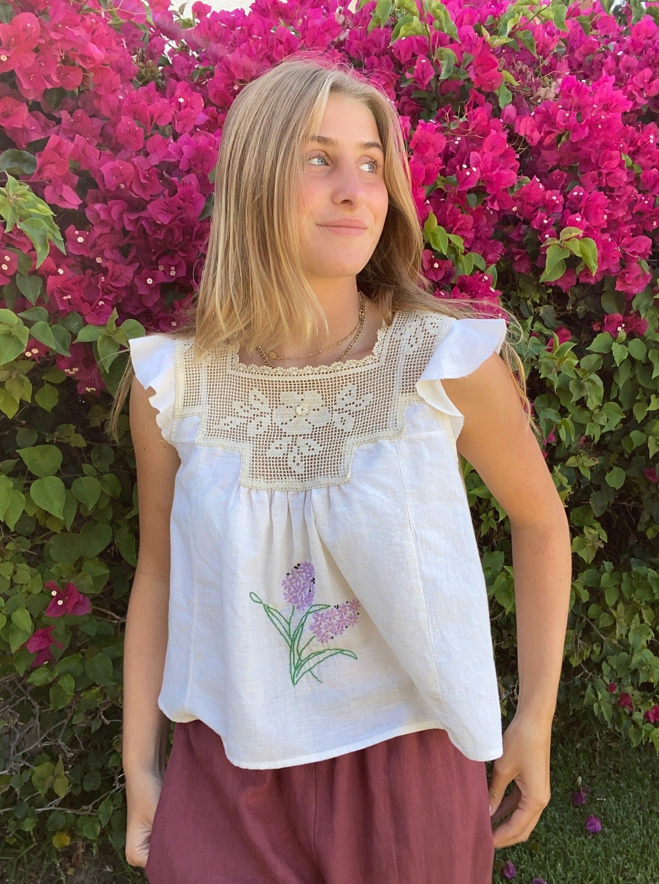 roberta crochet upcycled babydoll top