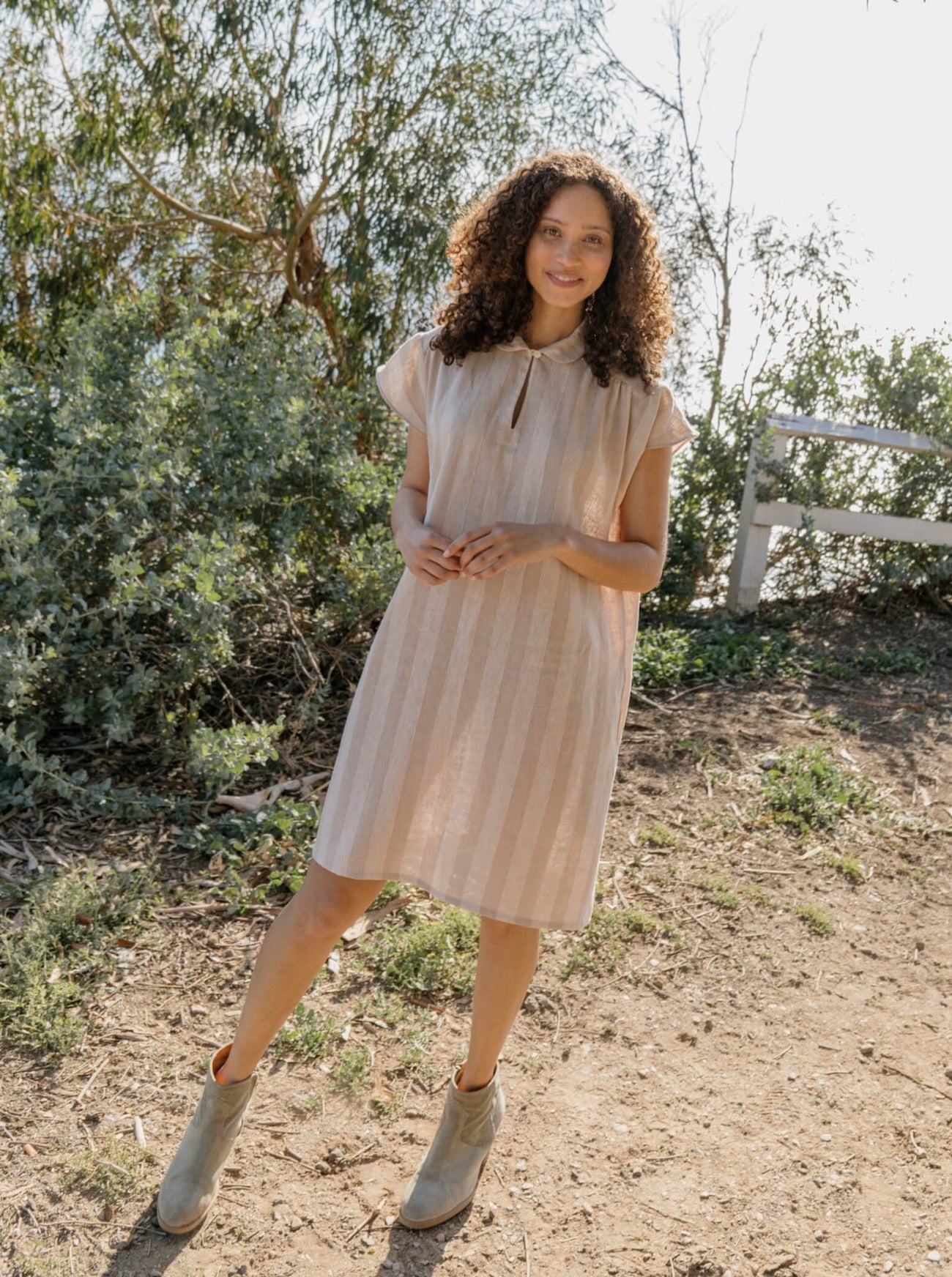 sand stripe martin dress buttoned