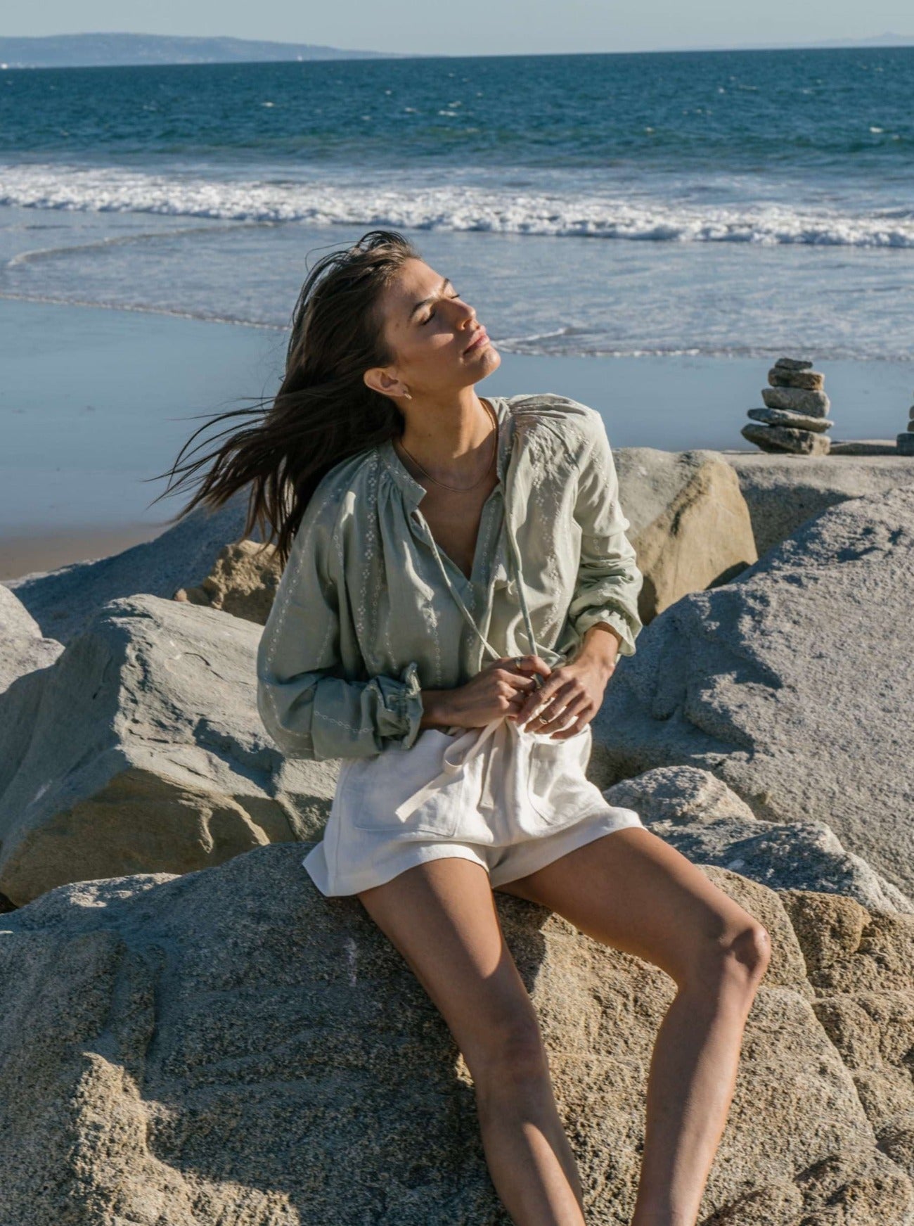 savannah sage embroidered cotton blouse