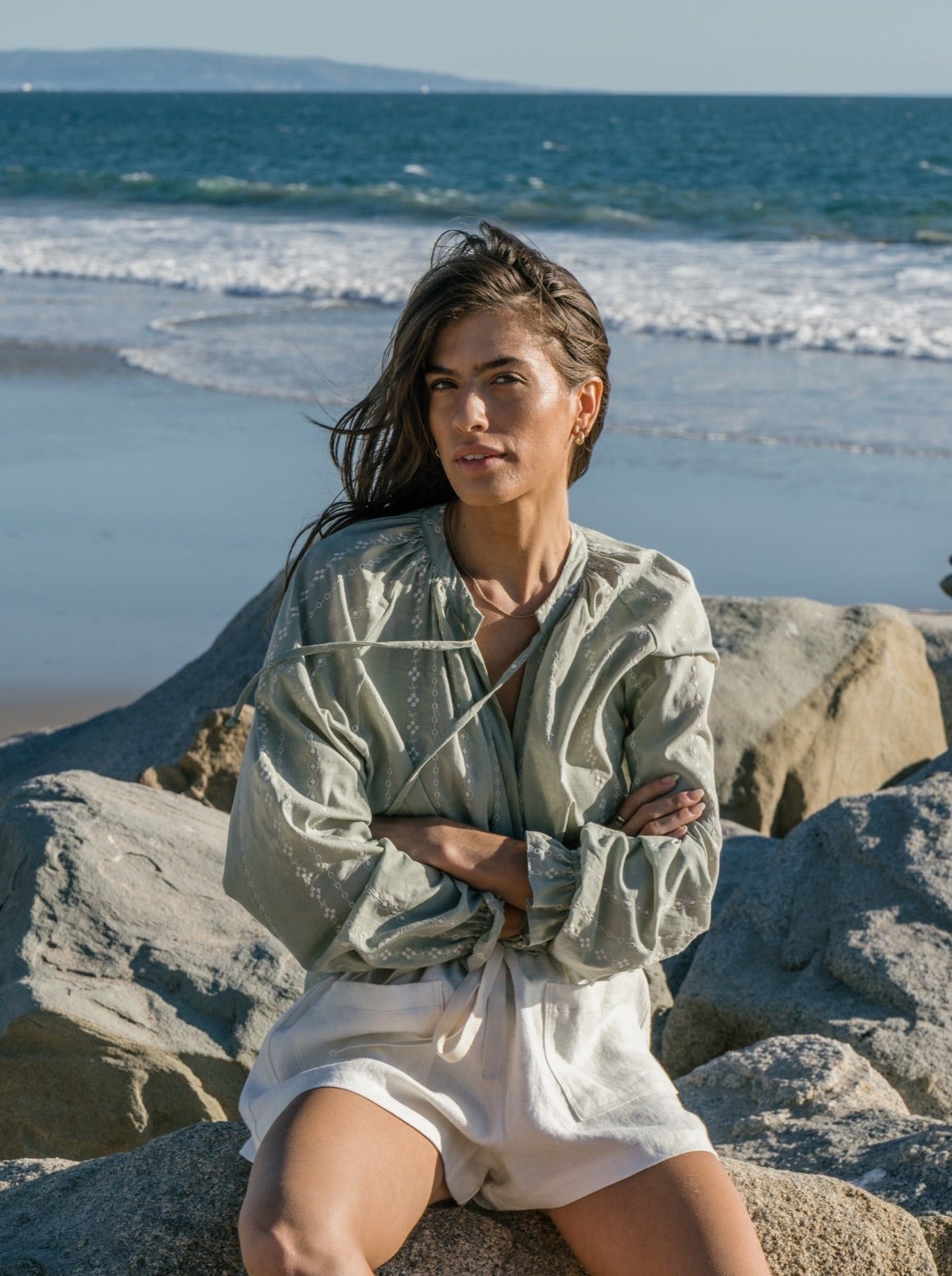 savannah sage embroidered cotton tunic