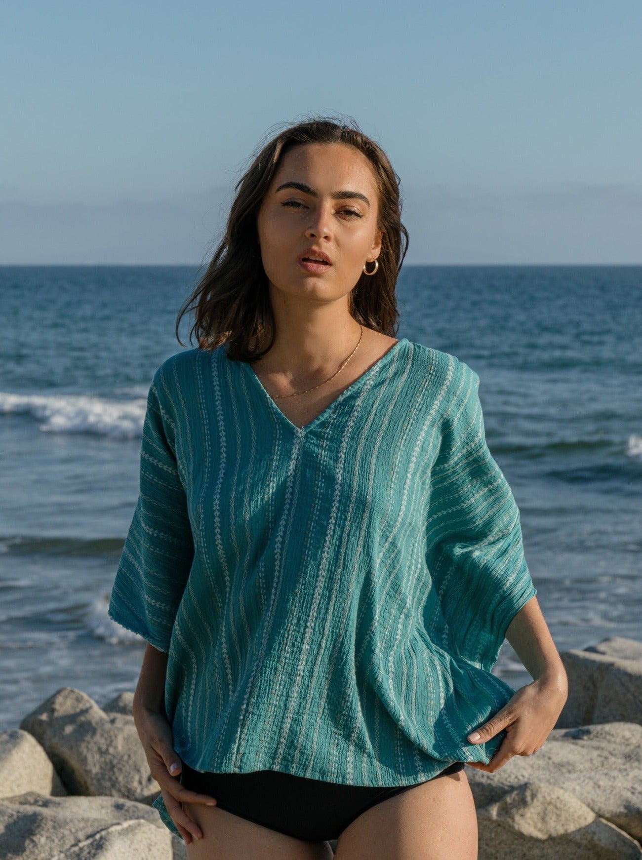 teal jacquard caftan