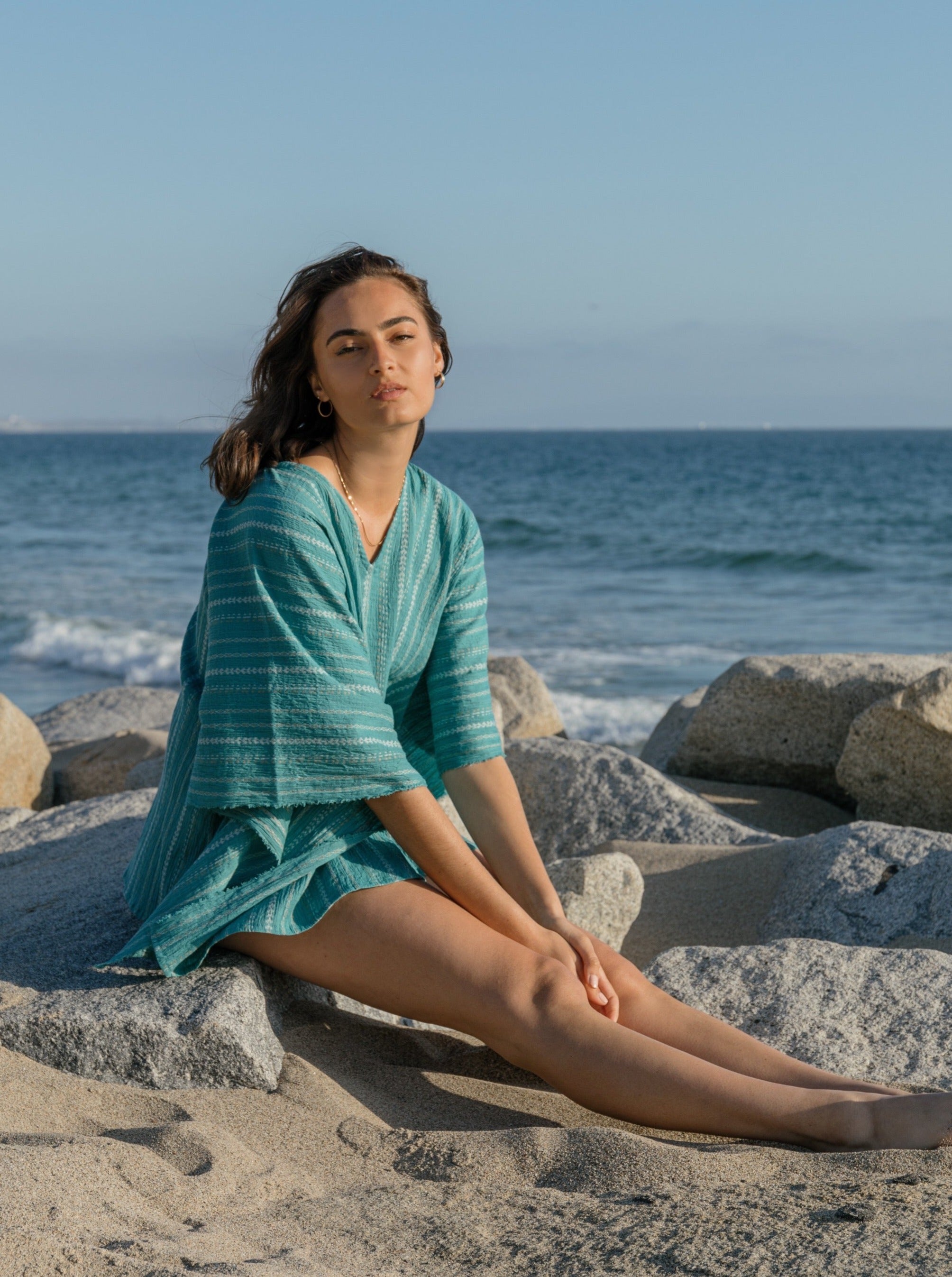 teal jacquard caftan