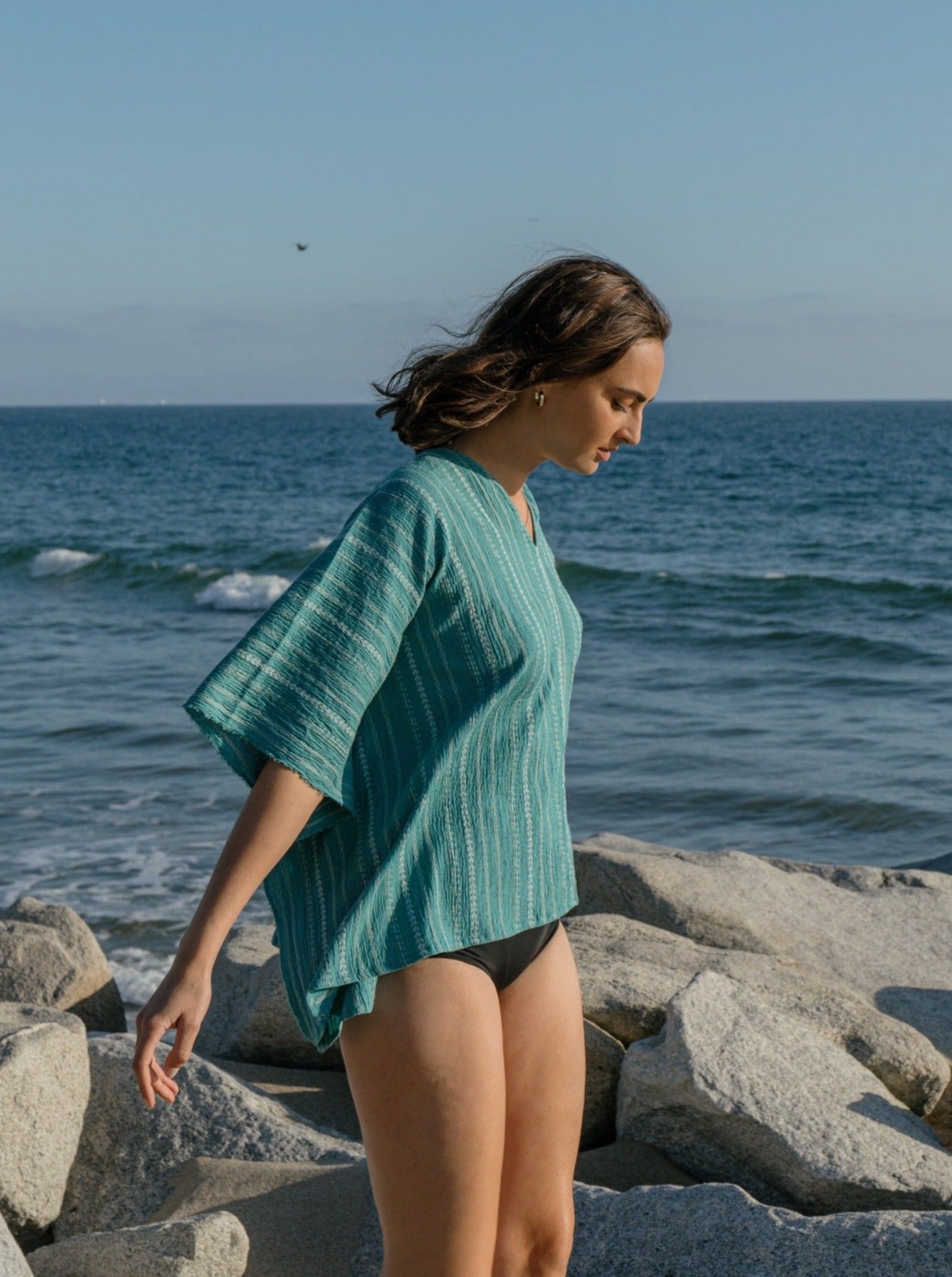 teal jacquard caftan
