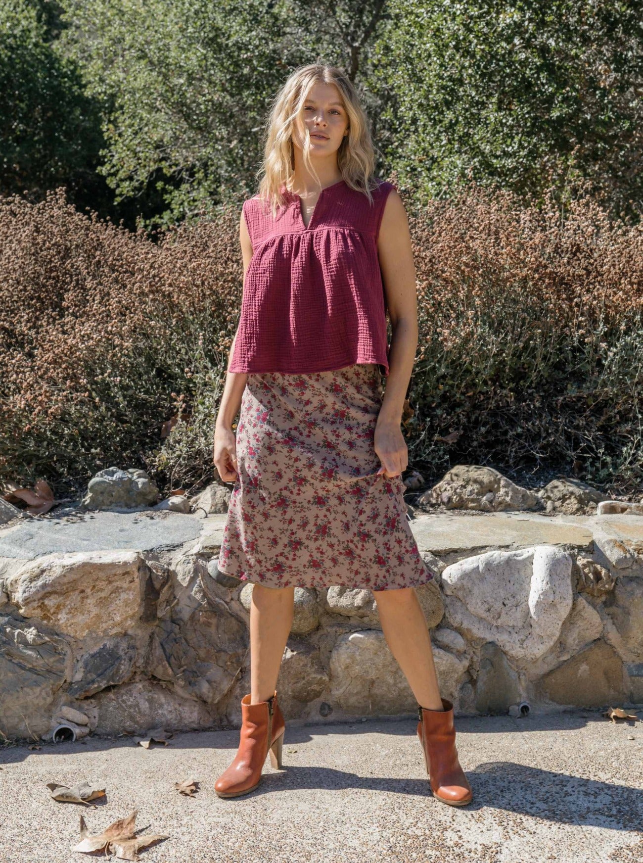 tess bias skirt rose voile print
