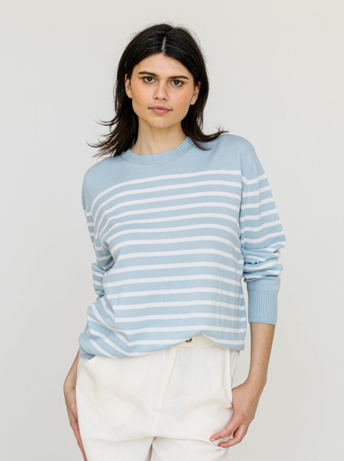 montauk unisex stripe crewneck cloud