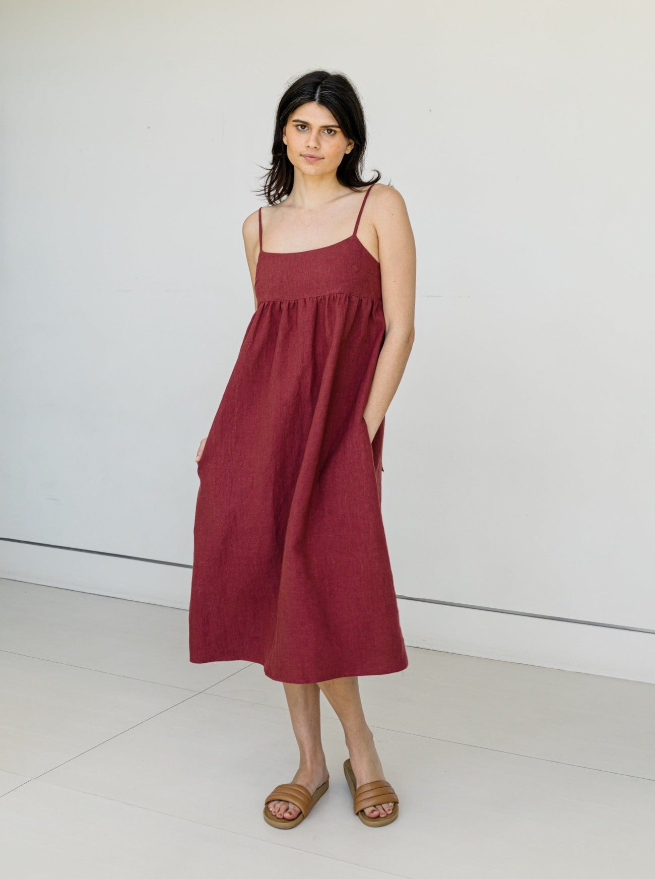 morgan claret linen dress