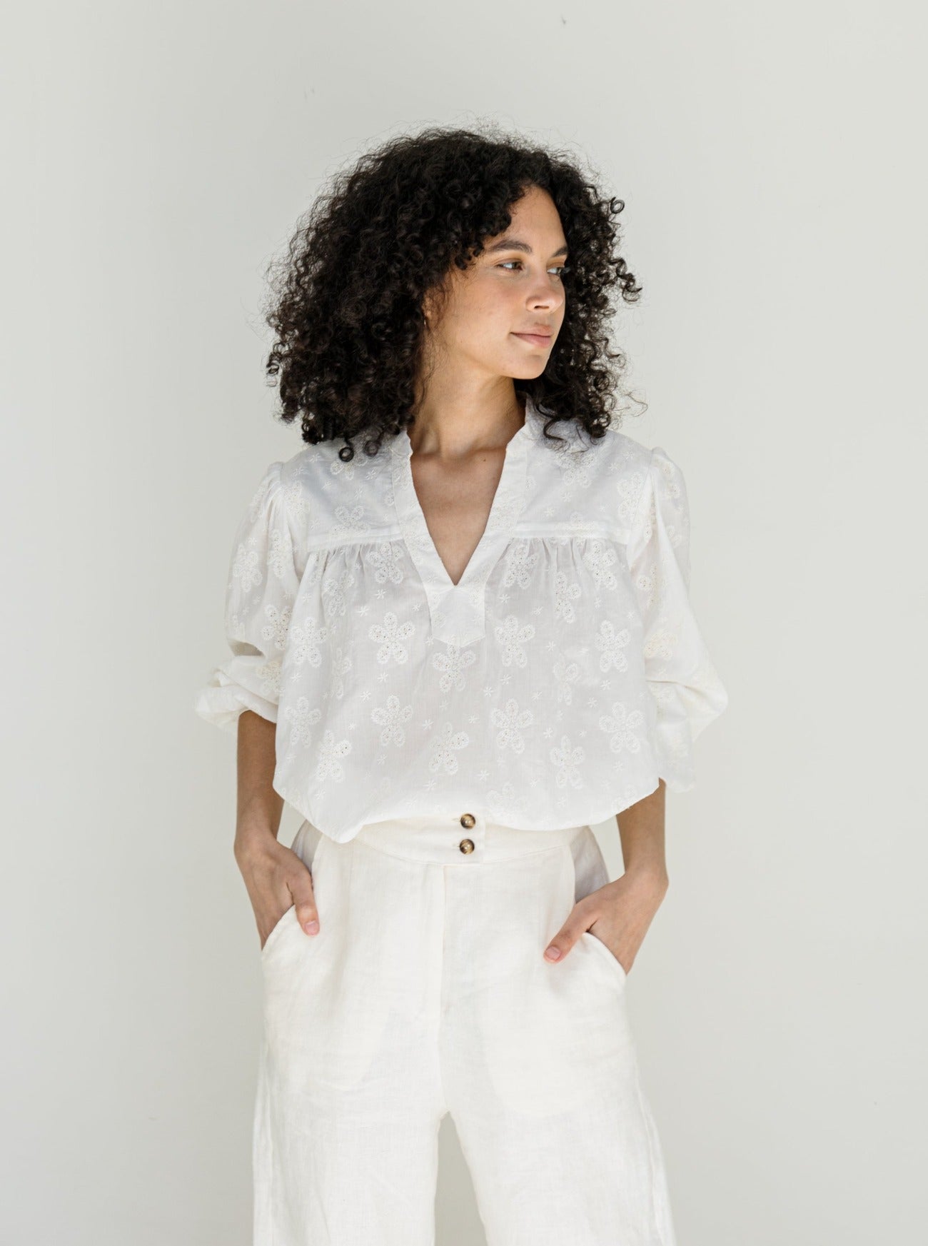 mackenzie embroidered cotton blouse