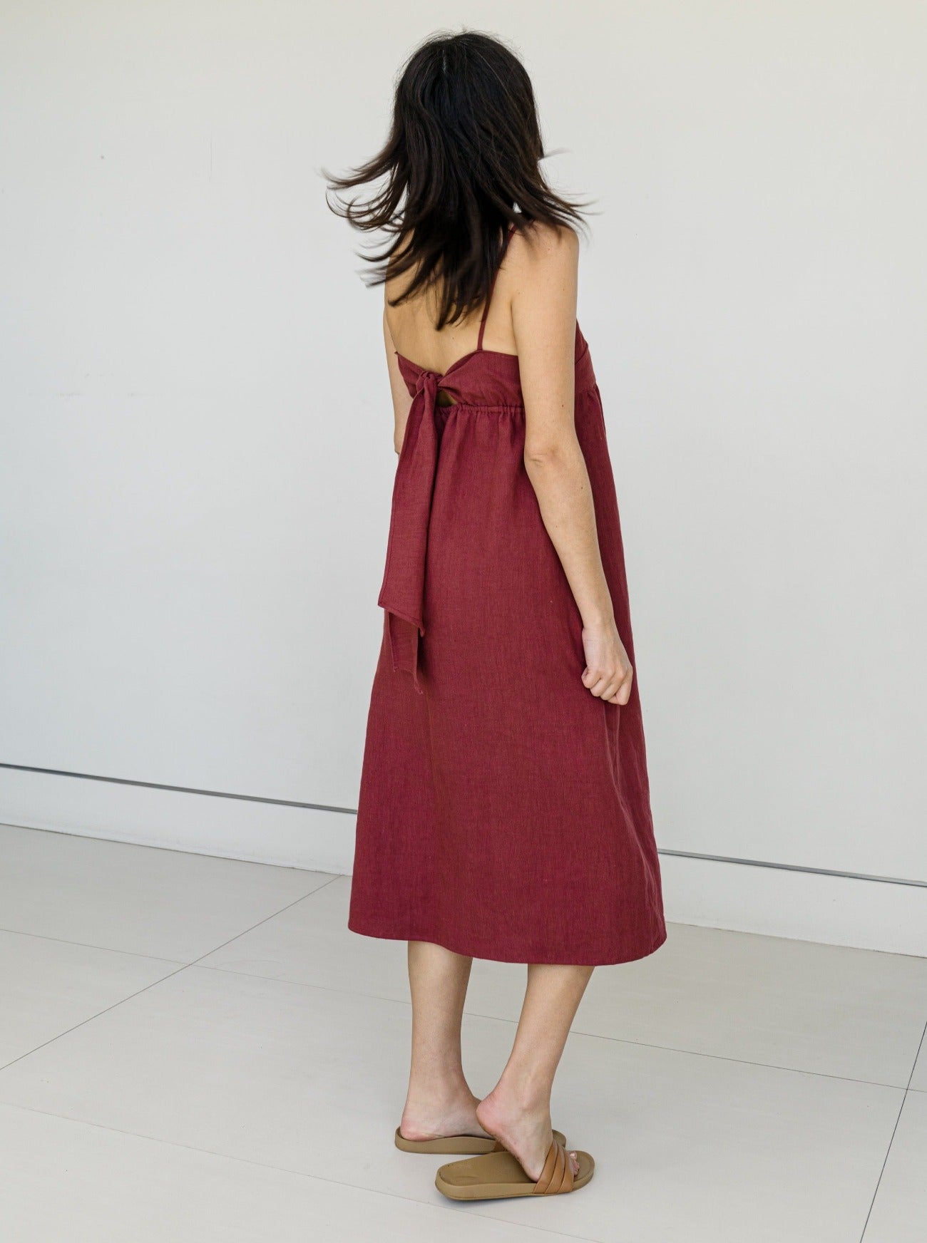 morgan claret linen dress back view