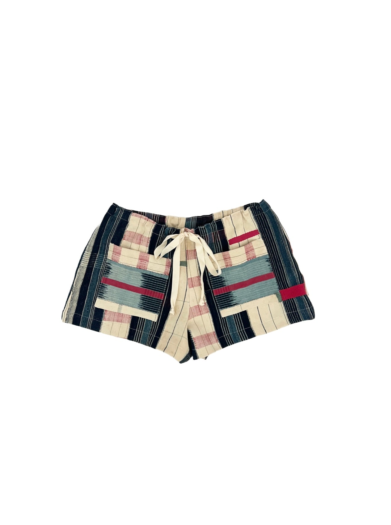 shibori style patchwork drawstring shorts