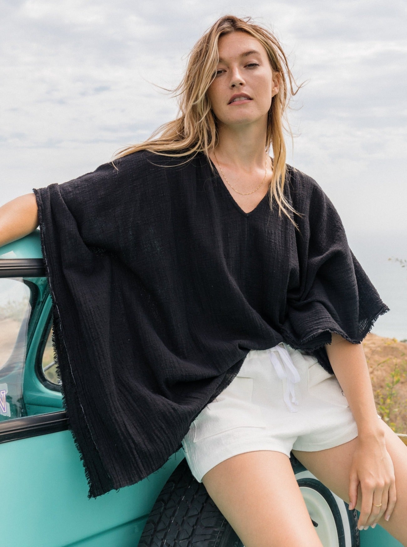 black gauze beach coverup