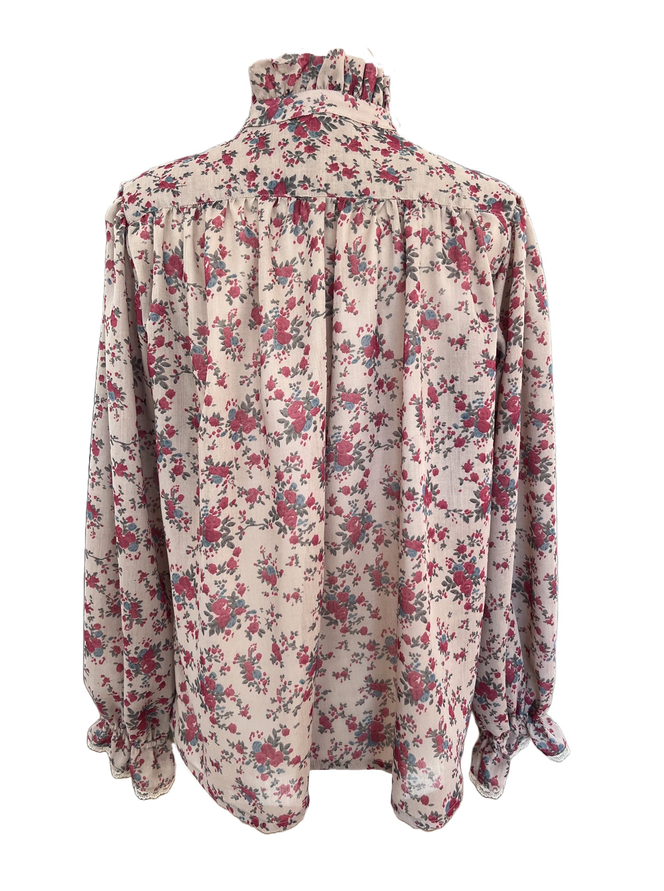 brett rose print voile blouse back view