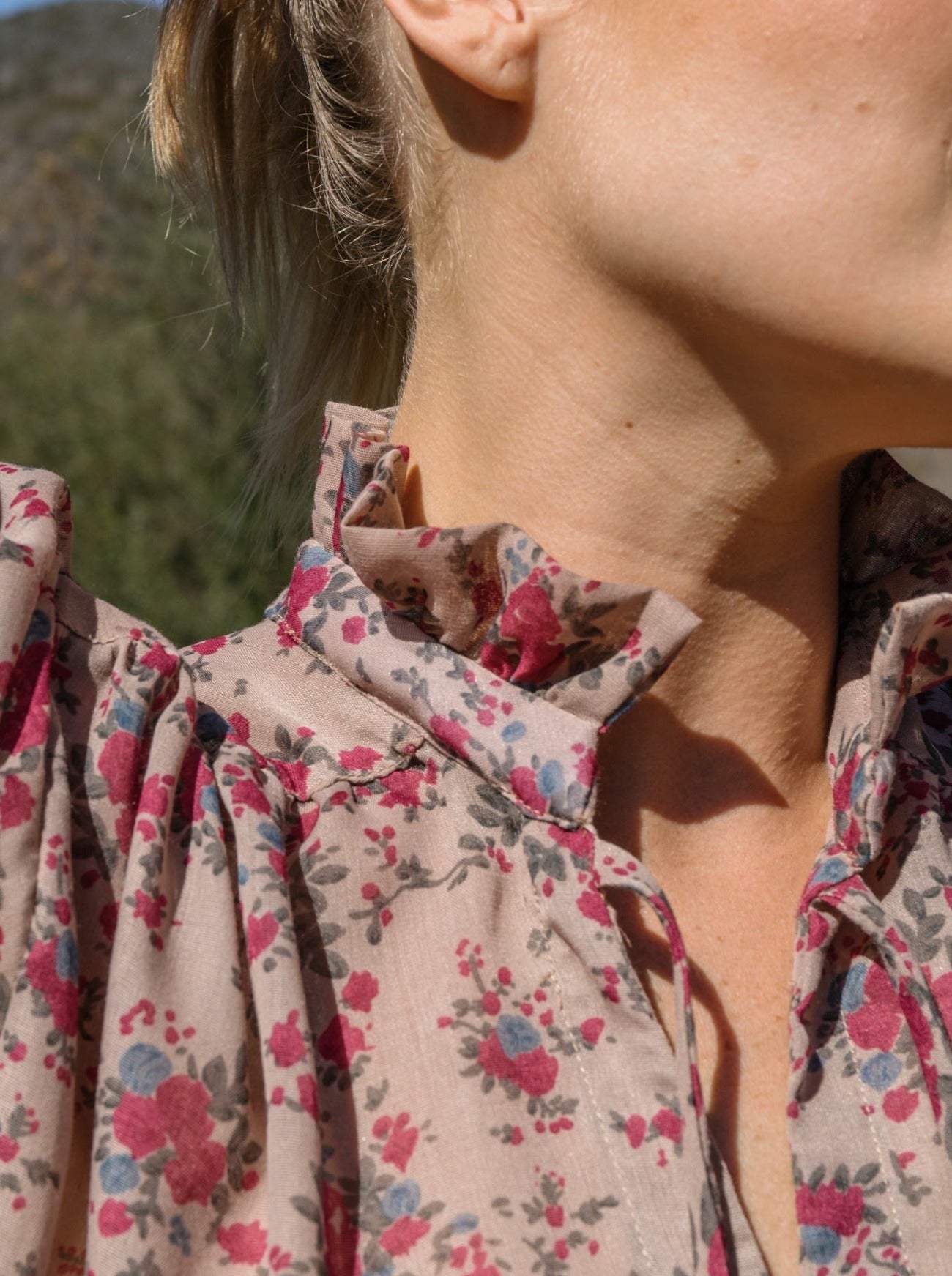 brett rose print blouse closeup