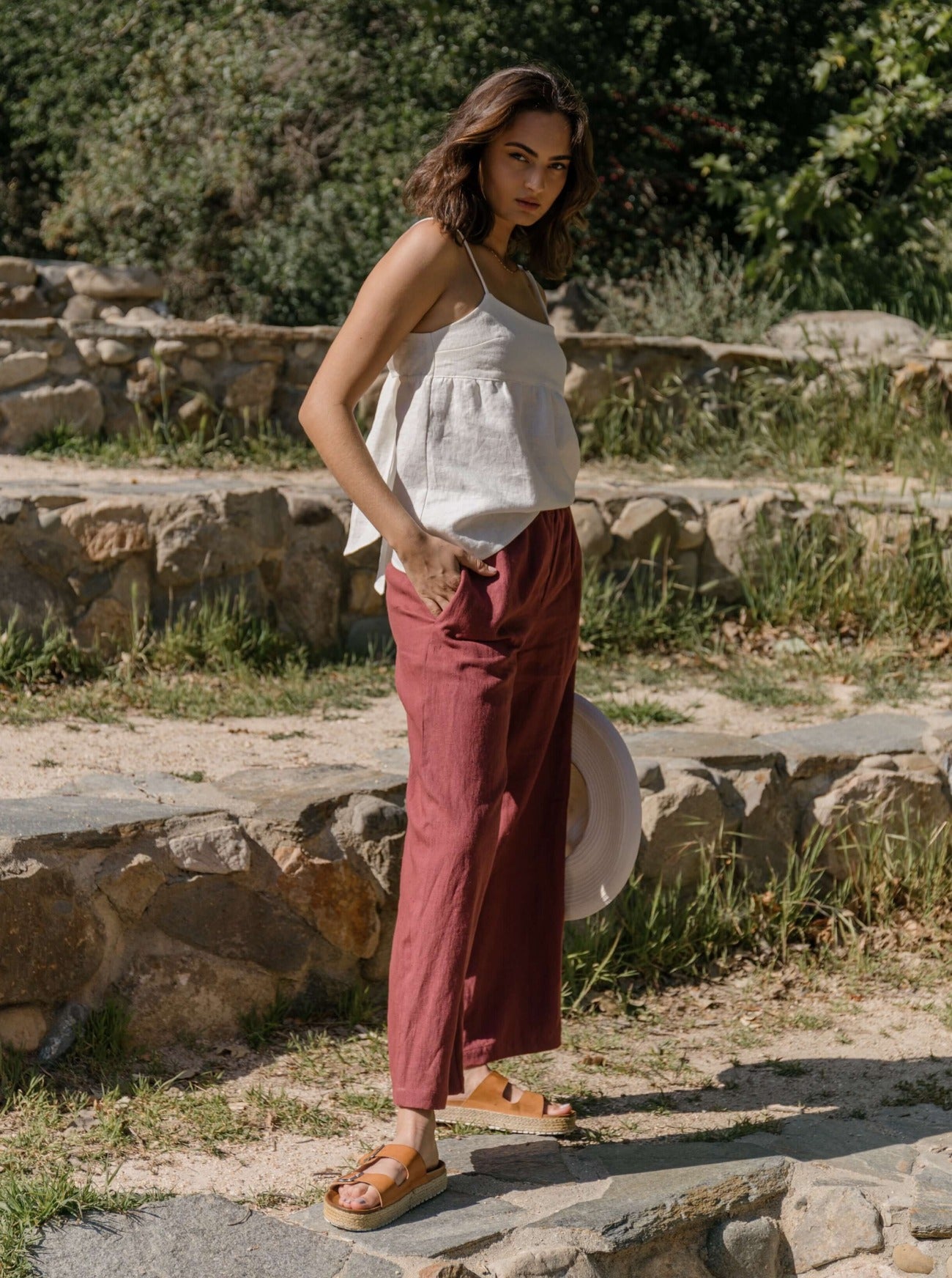 claret linen beach pant