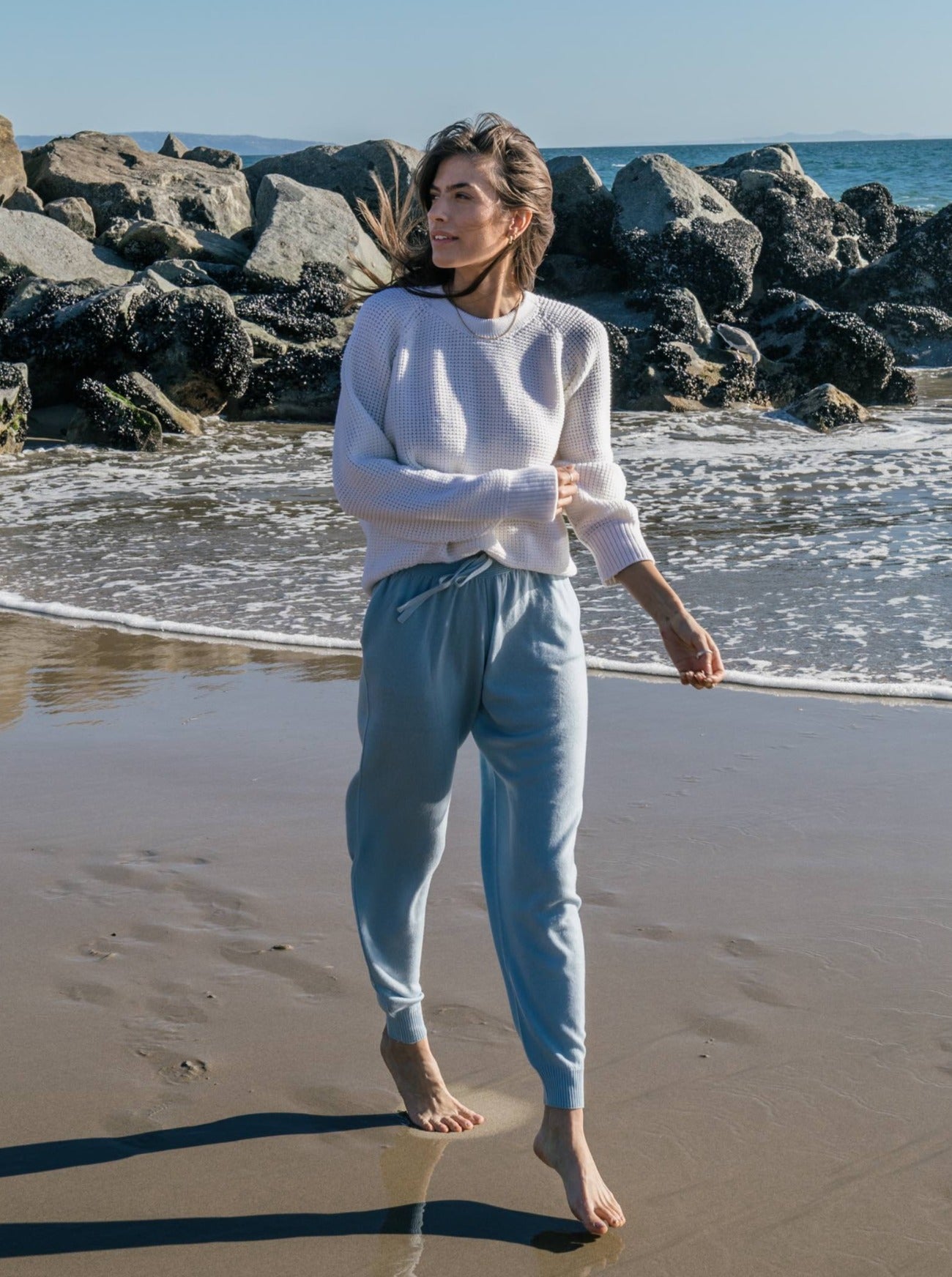 finley pearl white merino 3D knit seamless pullover beach sweater zero waste fashion