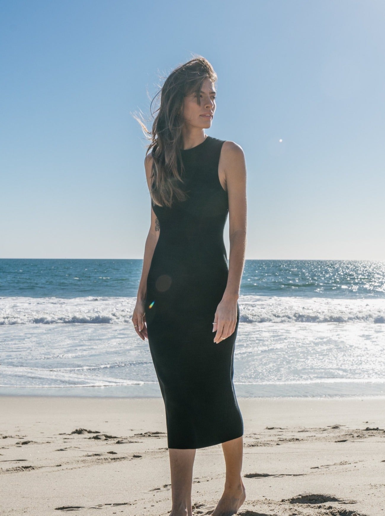 gia black 3D knit midi dress seamless beach dress