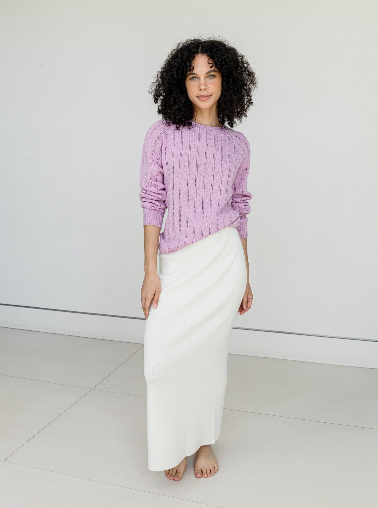 orchid grace sweater with ivory sydney skirt