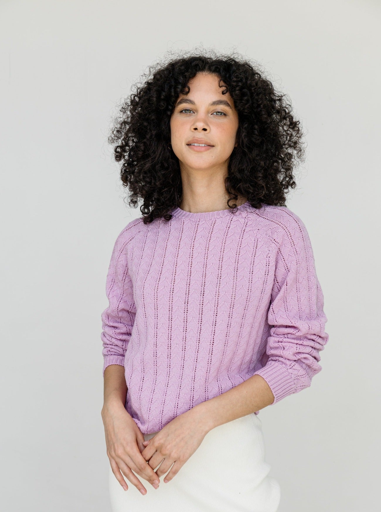 grace pointelle sweater in orchid