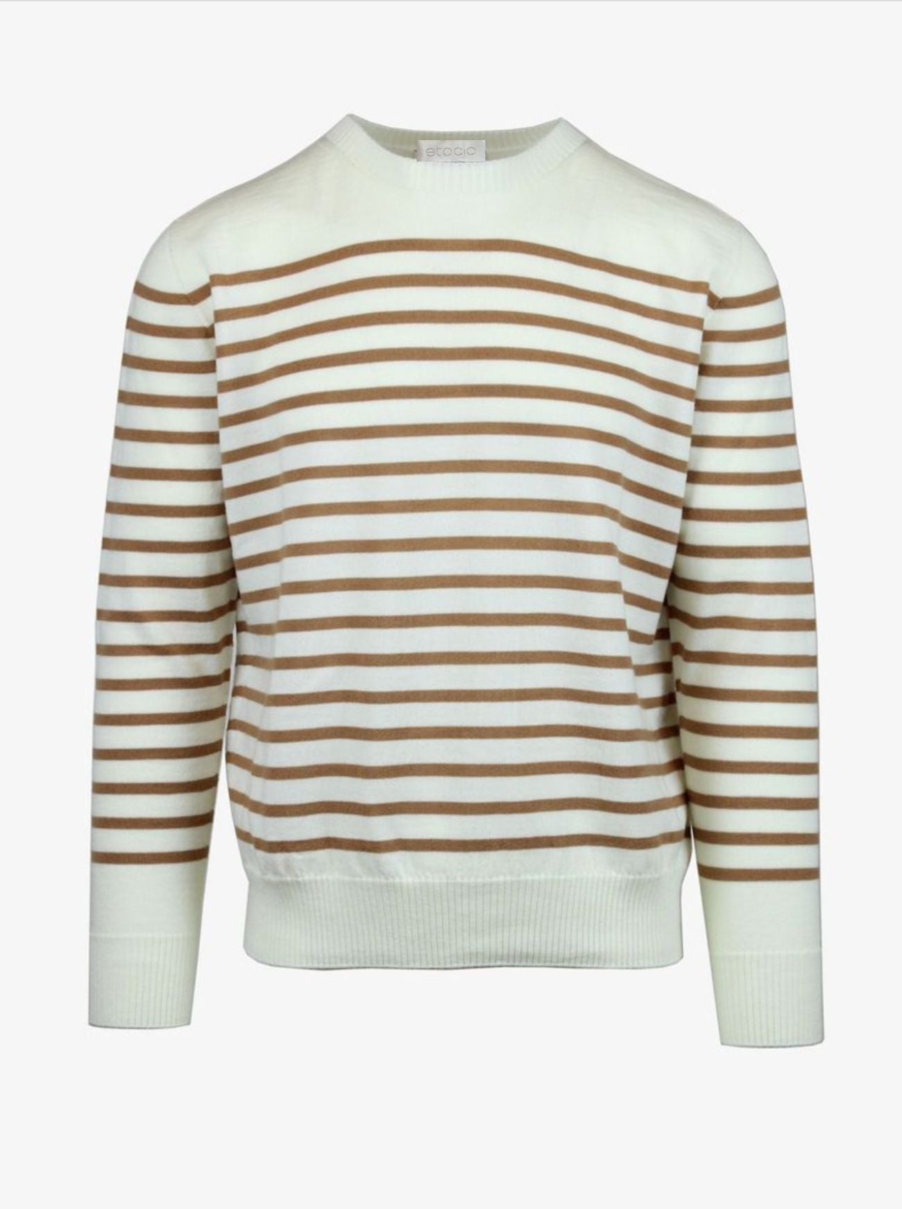 montauk ivory/camel stripe mens merino wool sweater