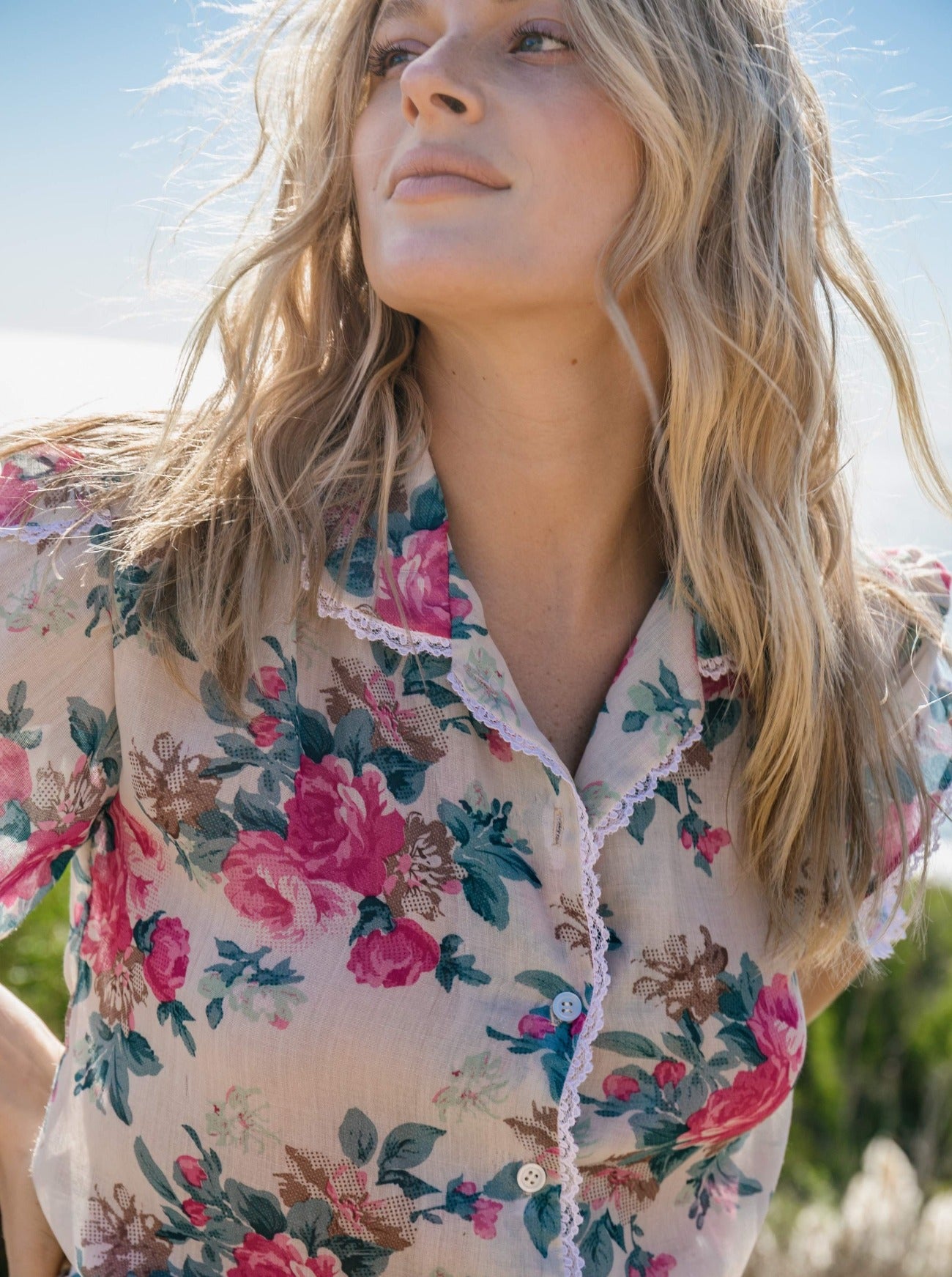 rosemary garden print blouse closeup